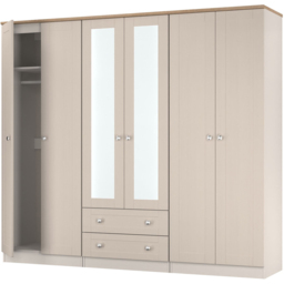 Crowndale Sussex 6 Door 2 Drawer Kashmir Ash and Bardolino Oak Tall Mirror Wardrobe Ready Assembled - Kashmir Ash & Bardolino Oak - Wilko - thumbnail 5