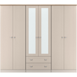 Crowndale Sussex 6 Door 2 Drawer Kashmir Ash and Bardolino Oak Tall Mirror Wardrobe Ready Assembled - Kashmir Ash & Bardolino Oak - Wilko - thumbnail 3