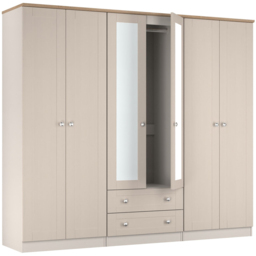 Crowndale Sussex 6 Door 2 Drawer Kashmir Ash and Bardolino Oak Tall Mirror Wardrobe Ready Assembled - Kashmir Ash & Bardolino Oak - Wilko - thumbnail 6