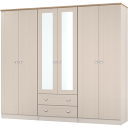Crowndale Sussex 6 Door 2 Drawer Kashmir Ash and Bardolino Oak Tall Mirror Wardrobe Ready Assembled - Kashmir Ash & Bardolino Oak - Wilko - thumbnail 4