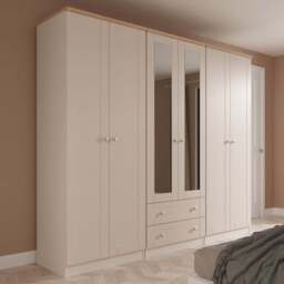 Crowndale Sussex 6 Door 2 Drawer Kashmir Ash and Bardolino Oak Tall Mirror Wardrobe Ready Assembled - Kashmir Ash & Bardolino Oak - Wilko - thumbnail 1