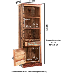 Brooklyn Camea Single Door Single Drawer 3 Shelf Wooden Narrow Bookcase - Brown - Wilko - thumbnail 7