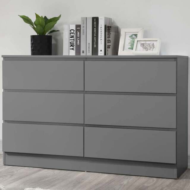 Oslo 6 Drawer Grey Chest of Drawers - Birlea - Wilko - image 1