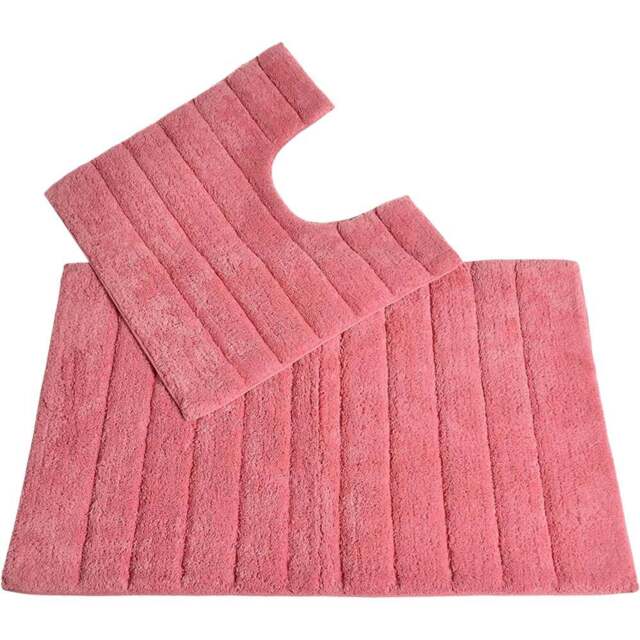 Allure Bath Fashions Rose Pink Ribbed Bath Mat and Pedestal Mat Set 2 Piece - Size: 50 x 80cm - Wilko - image 1
