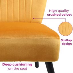 Neo Mustard Yellow Velvet Shell Accent Chair with Black Legs - Size: Single - Wilko - thumbnail 6