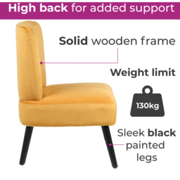 Neo Mustard Yellow Velvet Shell Accent Chair with Black Legs - Size: Single - Wilko - thumbnail 7