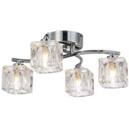 Happy Homewares Modern 4 Bulb Square Clear Ice Cube Shade Polished Chrome Ceiling Light - Size: 16 x 35 x 35cm - Silver - Wilko - thumbnail 1