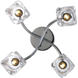 Happy Homewares Modern 4 Bulb Square Clear Ice Cube Shade Polished Chrome Ceiling Light - Size: 16 x 35 x 35cm - Silver - Wilko - thumbnail 3