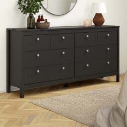 Florence Madrid 8 Drawer Matt Black Double Dresser - Wilko