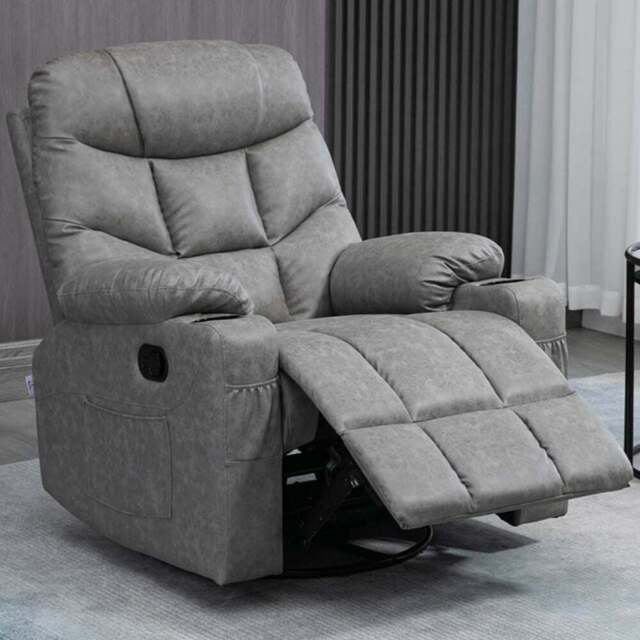 Portland Grey Faux Leather Recliner Armchair With Footrest - Size: Single - Wilko - image 1