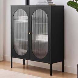 Furniturebox Alba 2 Door Black Metal Small Cabinet - Wilko - thumbnail 1