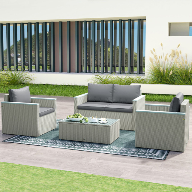 Outsunny 4 Seater Light Grey Rattan Garden Furniture Set - Wilko - image 1