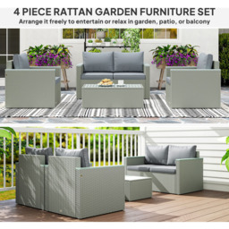 Outsunny 4 Seater Light Grey Rattan Garden Furniture Set - Wilko - thumbnail 5