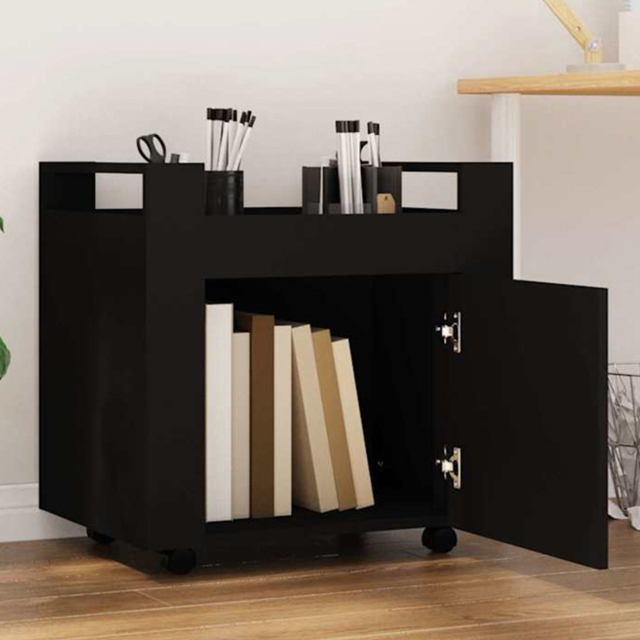 vidaXL Single Door Single Shelf Black Sonoma Wooden Desk Trolley - Size: 60 x 60 x 40cm - Wilko - image 1