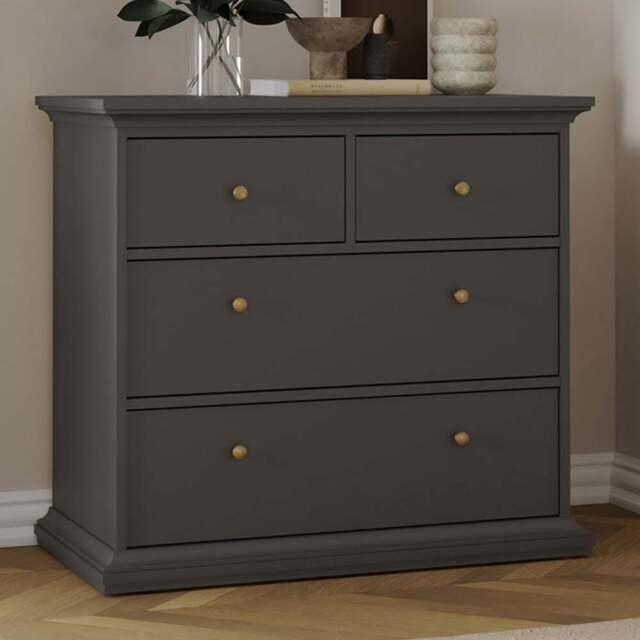 Florence Paris 4 Drawer Matt Grey Chest of Drawers - Wilko - image 1