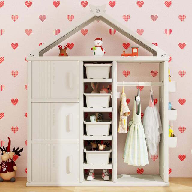 Costway 3 Door 4 Shelf White Kids Storage Closet - Size: 130 x 45 x 44cm - Wilko - image 1