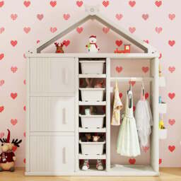 Costway 3 Door 4 Shelf White Kids Storage Closet - Size: 130 x 45 x 44cm - Wilko