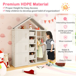 Costway 3 Door 4 Shelf White Kids Storage Closet - Size: 130 x 45 x 44cm - Wilko - thumbnail 6