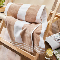 Allure Bath Fashions Jumbo Cabana Cotton Taupe Stripe Beach Towel - Size: 100 x 180cm - Brown - Wilko - thumbnail 3