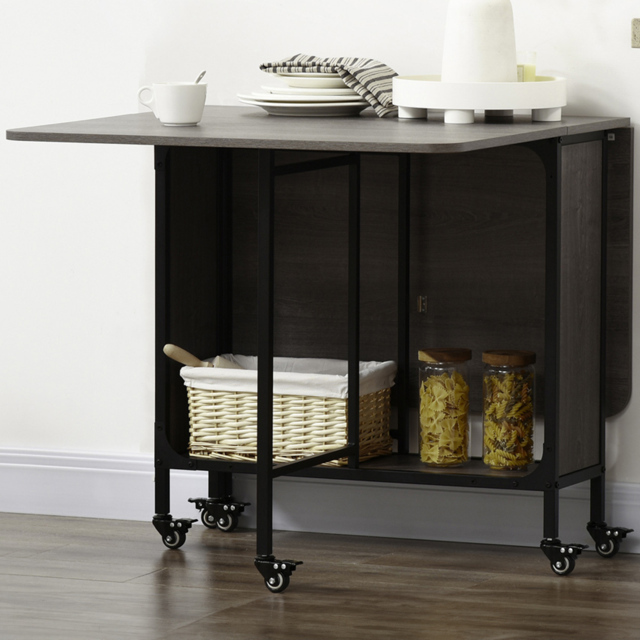 Portland 6 Seater Drop Leaf Dining Table with Wheels and Storage - Grey - Wilko - image 1
