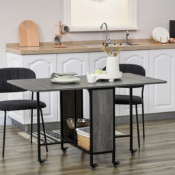Portland 6 Seater Drop Leaf Dining Table with Wheels and Storage - Grey - Wilko - thumbnail 5