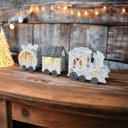 Xmas Haus White Light Up LED Wood Train - Size: 8 x 36 x 14cm - Wilko - thumbnail 5