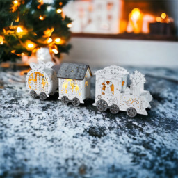 Xmas Haus White Light Up LED Wood Train - Size: 8 x 36 x 14cm - Wilko - thumbnail 4