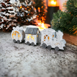 Xmas Haus White Light Up LED Wood Train - Size: 8 x 36 x 14cm - Wilko - thumbnail 3