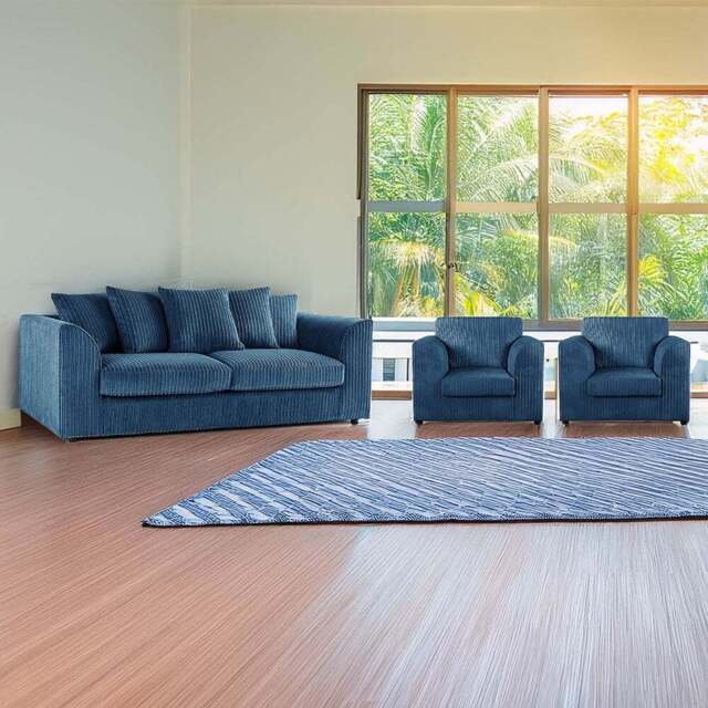 Luxor 5 Seater Marine Blue Jumbo Cord Scatter Back Sofa Suite - Wilko - image 1