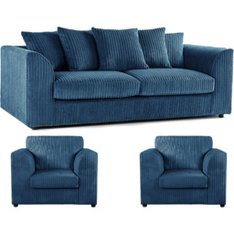 Luxor 5 Seater Marine Blue Jumbo Cord Scatter Back Sofa Suite - Wilko - thumbnail 3