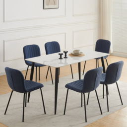 Bella Set of 6 Blue Teddy Faux Fur Stitched Design Dining Chairs - MCC - Wilko - thumbnail 7