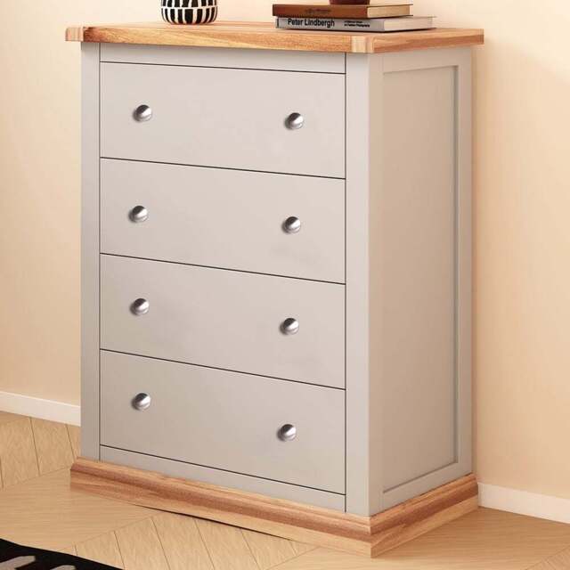 Cabinet Bits Bomporto 4 Drawer Light Grey Chrome Knob Chest of Drawers - Wilko - image 1