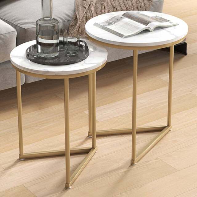 HOMCOM White and Gold Metal Frame Nesting Coffee Table Set of 2 - Size: 55 x 45 x 45cm - Orange - Wilko - image 1