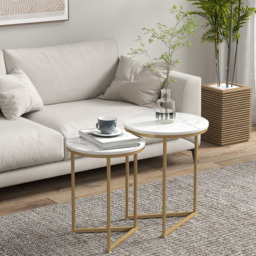 HOMCOM White and Gold Metal Frame Nesting Coffee Table Set of 2 - Size: 55 x 45 x 45cm - Orange - Wilko - thumbnail 6