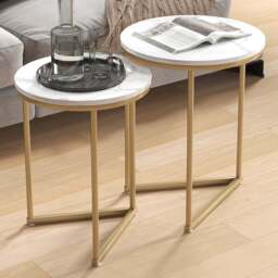 HOMCOM White and Gold Metal Frame Nesting Coffee Table Set of 2 - Size: 55 x 45 x 45cm - Orange - Wilko - thumbnail 1