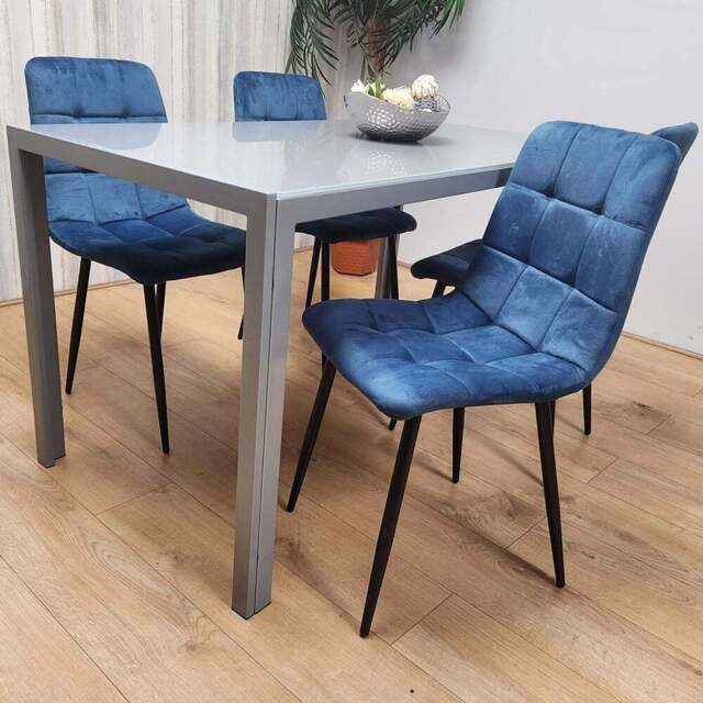 Kosy Koala 4 Seater Glass and Velvet Dining Set Grey and Blue - Portland - Wilko - image 1