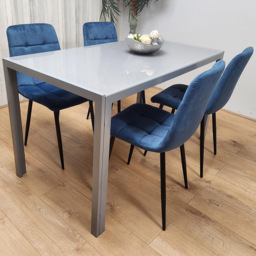 Kosy Koala 4 Seater Glass and Velvet Dining Set Grey and Blue - Portland - Wilko - thumbnail 3