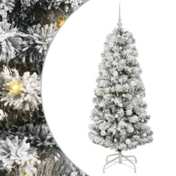 vidaXL Pre-Lit Warm White LED and White Baubles Snow Flocked Artificial Christmas Tree 4.9ft - Green - Wilko - thumbnail 3