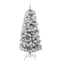 vidaXL Pre-Lit Warm White LED and White Baubles Snow Flocked Artificial Christmas Tree 4.9ft - Green - Wilko - thumbnail 5