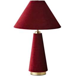 ValueLights Martha Conical Burgundy Velvet Table Lamp and Bulb - Size: 46.8 x 30 x 30cm - Red - Wilko