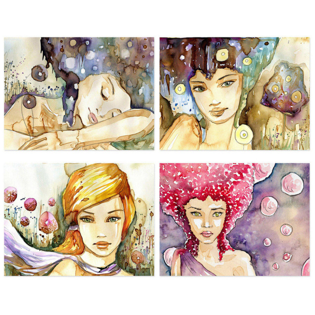 Wee Blue Coo Modern Boho Women Watercolour Portrait Painting Wall Art Print 30 x 41cm 4 Pack - Size: 40.5 x 30.5 x 0.3cm - Multi - Wilko - image 1