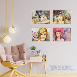 Wee Blue Coo Modern Boho Women Watercolour Portrait Painting Wall Art Print 30 x 41cm 4 Pack - Size: 40.5 x 30.5 x 0.3cm - Multi - Wilko - thumbnail 4