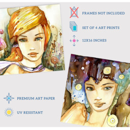 Wee Blue Coo Modern Boho Women Watercolour Portrait Painting Wall Art Print 30 x 41cm 4 Pack - Size: 40.5 x 30.5 x 0.3cm - Multi - Wilko - thumbnail 5