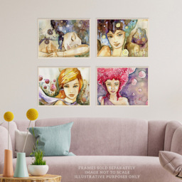 Wee Blue Coo Modern Boho Women Watercolour Portrait Painting Wall Art Print 30 x 41cm 4 Pack - Size: 40.5 x 30.5 x 0.3cm - Multi - Wilko - thumbnail 3