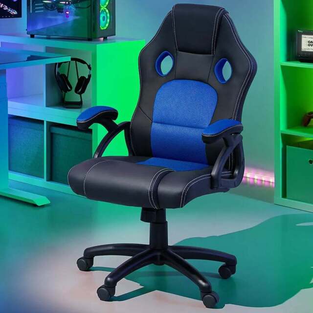 tectake Tyson Black and Blue Gaming Chair - Size: 121.5 x 65 x 66cm - Wilko - image 1
