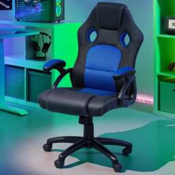 tectake Tyson Black and Blue Gaming Chair - Size: 121.5 x 65 x 66cm - Wilko