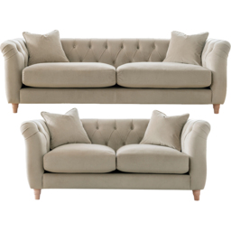 Elsie Chesterfield 5 Seater Putty Plush Velvet Sofa Suite - Grey - Wilko - thumbnail 3