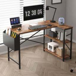 Lotus 2 Adjustable Shelve L Shaped Corner Computer Desk Brown - Size: 74 x 120 x 75cm - MCC - Wilko