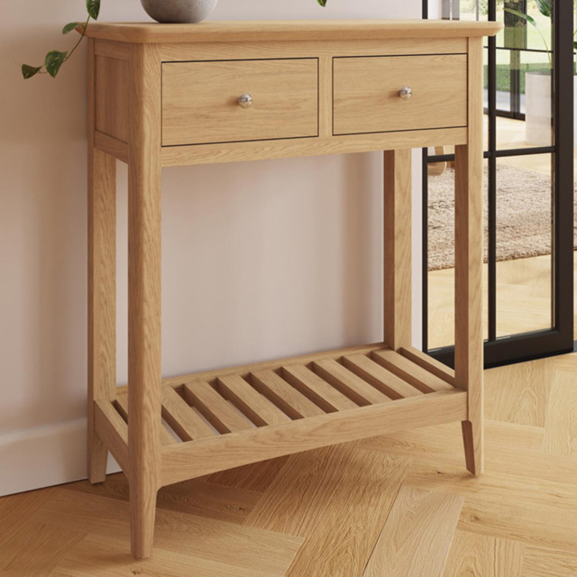 FWStyle 2 Drawer Single Shelf Natural Oak Ash Veneer Hallway Console Table - Size: 80 x 70 x 30cm - Wilko - image 1
