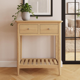 FWStyle 2 Drawer Single Shelf Natural Oak Ash Veneer Hallway Console Table - Size: 80 x 70 x 30cm - Wilko - thumbnail 7